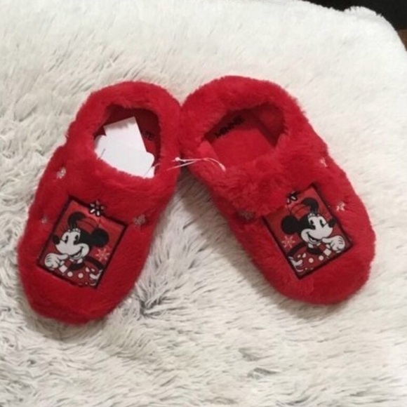 Disney Minnie Mouse clog slippers Womans size Small 5/6 snowflakes - Picture 1 of 11